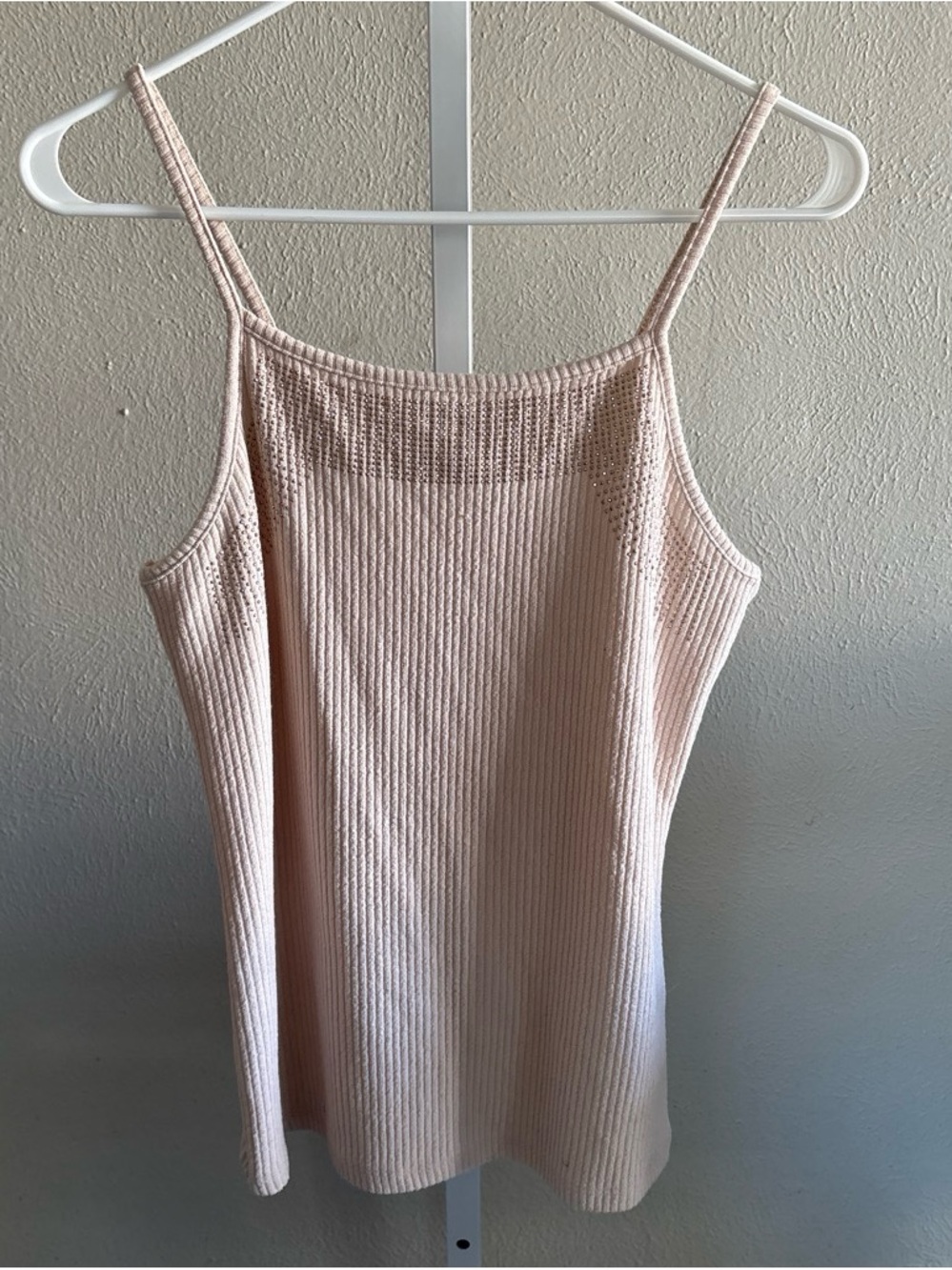 Women's Ribbed Spaghetti Strap Tank Top - Blush Size Medium